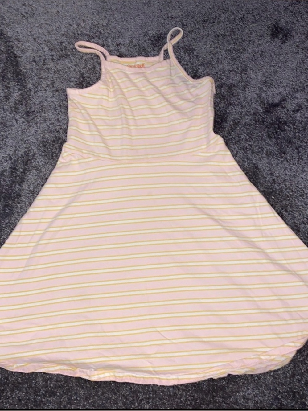 Pink and Yellow Striped Spaghetti Strap Dress